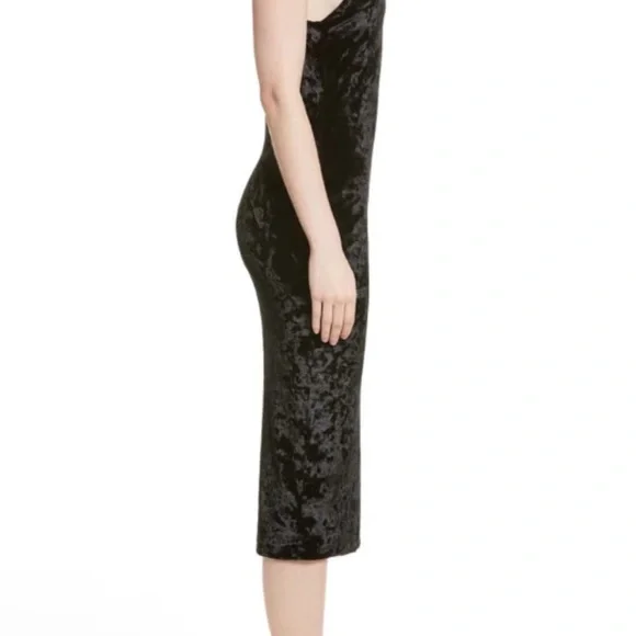 alice + olivia Black 'Cate' Crushed Velvet Midi Slip Dress